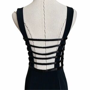Vintage 90s NITELINE Della Roufogali Black Beaded Open Back Cocktail Party Dress